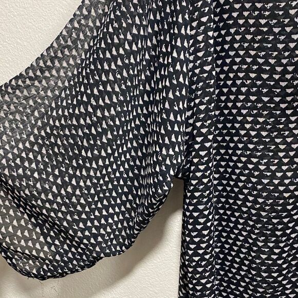 Xhilaration‎ Black White Kimono Cardigan Boho Fringe Trim Size M - Picture 8 of 13